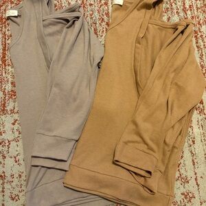 Stylish Cold Shoulder Sweater Set in Taupe and Camel